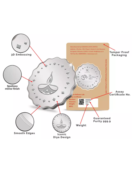 Kundan Diya Silver Coin of 10 Gram in 999.9 Purity / Fineness