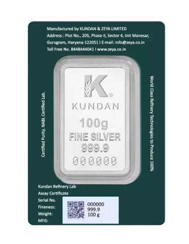 Kundan Kalpataru Tree Color Silver Bar Of 100 Gram in 999.9 Purity / Fineness in Certi Card