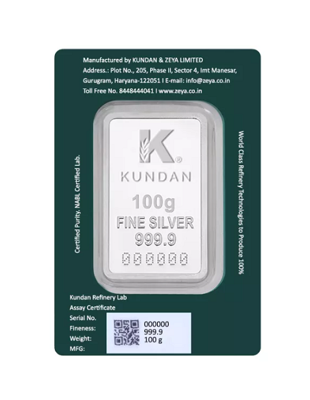 Kundan Kalpataru Tree Color Silver Bar Of 100 Gram in 999.9 Purity / Fineness in Certi Card