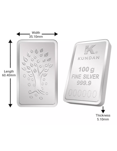 Kundan Kalpataru Tree Silver Bar of 100 Gram in 999.9 Purity / Fineness in Certi Card