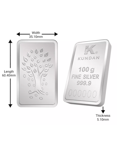 Kundan Kalpataru Tree Silver Bar of 100 Gram in 999.9 Purity / Fineness in Certi Card