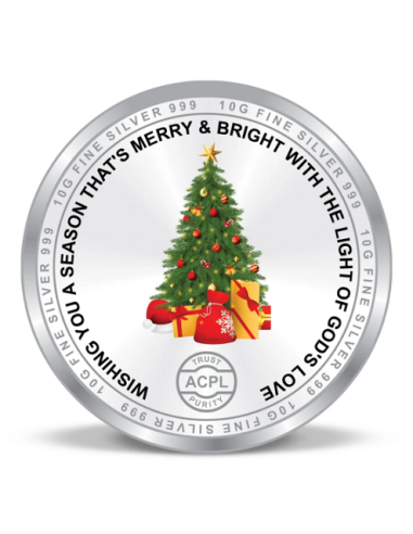 Precious Moments BIS Hallmarked Colorful Christmas Silver Coin Of 10 Gram in 999 Purity / Fineness by ACPL