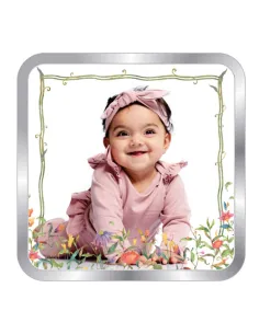 Precious Moments Personalised BIS Hallmarked New Born Baby Girl Silver Square Coin Of 50 Gram in 999 Purity / Fineness by ACPL