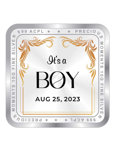 Precious Moments Personalised BIS Hallmarked New Born Baby Boy Silver Coin Of 20 Gram in 999 Purity / Fineness by ACPL