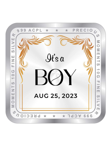 Precious Moments Personalised BIS Hallmarked New Born Baby Boy Silver Coin Of 50 Gram in 999 Purity / Fineness by ACPL
