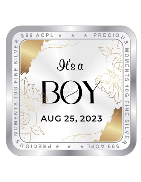 Precious Moments Personalised BIS Hallmarked New Born Baby Boy Silver Coin Of 10 Gram in 999 Purity / Fineness by ACPL