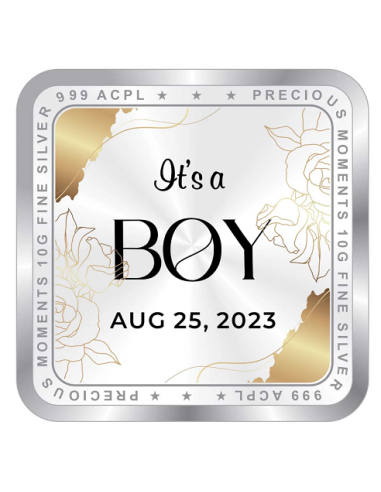Precious Moments Personalised BIS Hallmarked New Born Baby Boy Silver Coin Of 20 Gram in 999 Purity / Fineness by ACPL