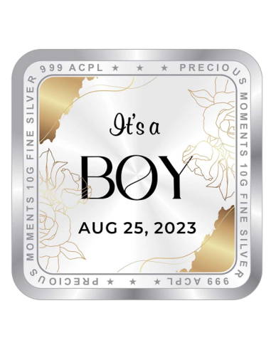 Precious Moments Personalised BIS Hallmarked New Born Baby Boy Silver Coin Of 50 Gram in 999 Purity / Fineness by ACPL