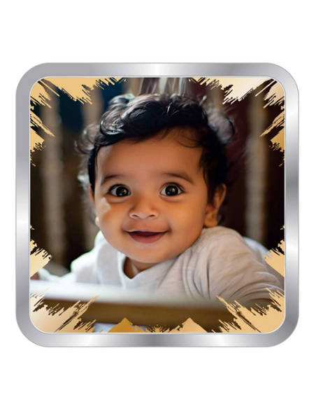 Precious Moments Personalised BIS Hallmarked New Born Baby Boy Silver Square Coin Of 50 Gram in 999 Purity / Fineness By ACPL