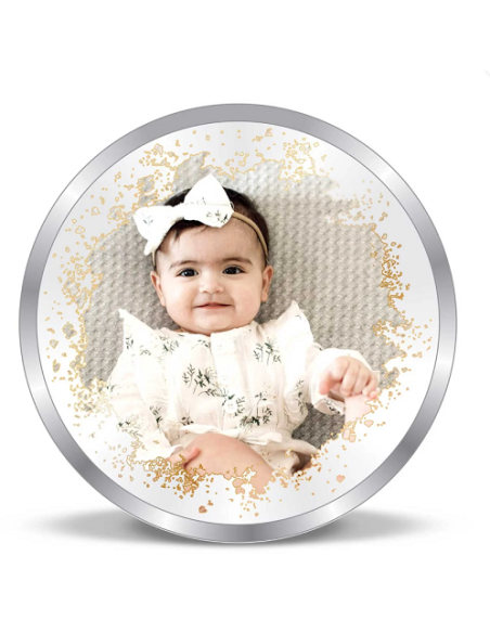 Precious Moments Personalised BIS Hallmarked New Born Baby Girl Silver Coin Of 10 Gram in 999 Purity / Fineness by ACPL