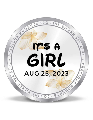 Precious Moments Personalised BIS Hallmarked New Born Baby Girl Silver Coin Of 20 Gram in 999 Purity / Fineness by ACPL