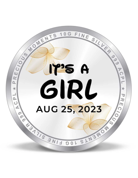 Precious Moments Personalised BIS Hallmarked New Born Baby Girl Silver Coin Of 20 Gram in 999 Purity / Fineness by ACPL