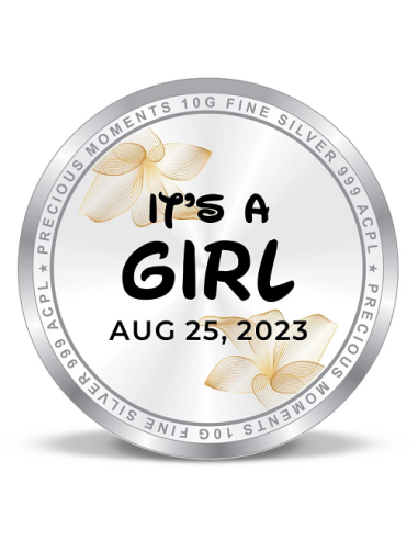 Precious Moments Personalised BIS Hallmarked New Born Baby Girl Silver Coin Of 50 Gram in 999 Purity / Fineness by ACPL