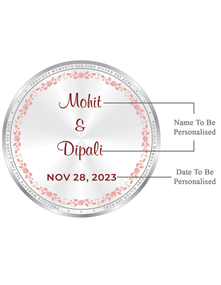 Precious Moments Personalised BIS Hallmarked Wedding Anniversary Silver Coin Of 20 Gram in 999 Purity / Fineness By ACPL