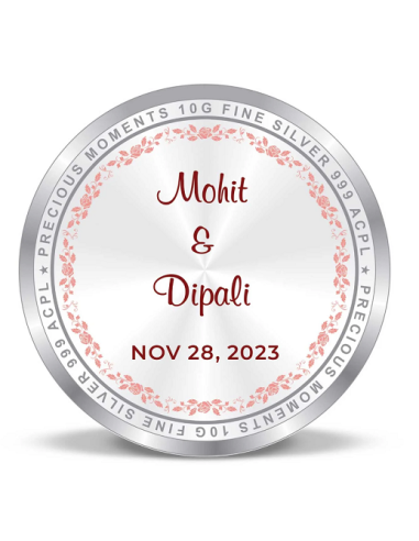 Precious Moments Personalised BIS Hallmarked Wedding Anniversary Silver Coin Of 50 Gram in 999 Purity / Fineness By ACPL