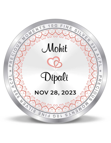 Precious Moments Personalised BIS Hallmarked Wedding Anniversary Silver Coin Of 20 Gram in 999 Purity / Fineness By ACPL