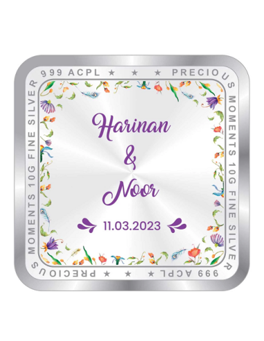 Precious Moments Personalised BIS Hallmarked Wedding Anniversary Silver Coin Of 10 Gram in 999 Purity / Fineness By ACPL