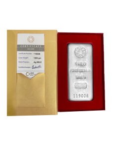 MMTC-PAMP Ingot Silver Casted Bar Of 1 Kg in 24 Karat 999.9 Purity / F