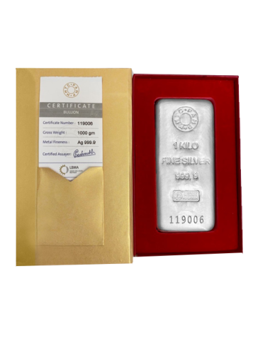 MMTC-PAMP Ingot Silver Casted Bar Of 1 Kg in 24 Karat 999.9 Purity / F