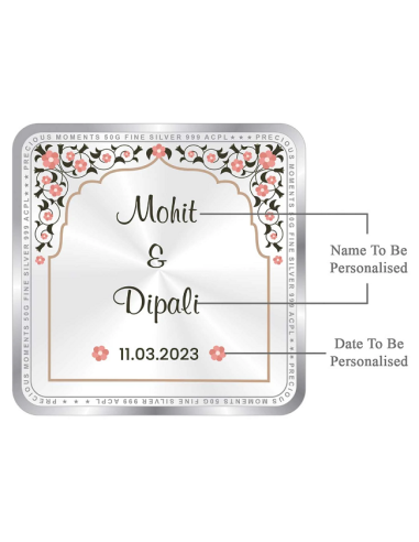 Precious Moments Personalised BIS Hallmarked Wedding Anniversary Silver Coin Of 10 Gram in 999 Purity / Fineness By ACPL