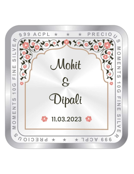 Precious Moments Personalised BIS Hallmarked Wedding Anniversary Silver Coin Of 10 Gram in 999 Purity / Fineness By ACPL