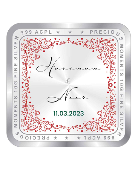 Precious Moments Personalised BIS Hallmarked Wedding Anniversary Silver Coin Of 10 Gram in 999 Purity / Fineness By ACPL