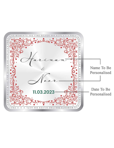 Precious Moments Personalised BIS Hallmarked Wedding Anniversary Silver Coin Of 20 Gram in 999 Purity / Fineness By ACPL