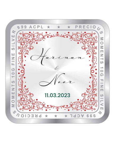 Precious Moments Personalised BIS Hallmarked Wedding Anniversary Silver Coin Of 50 Gram in 999 Purity / Fineness By ACPL