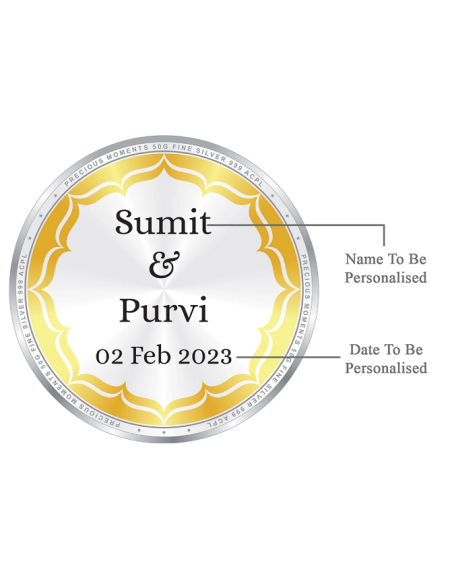 Precious Moments Personalised BIS Hallmarked Wedding Anniversary Silver Coin Of 10 Gram in 999 Purity / Fineness By ACPL