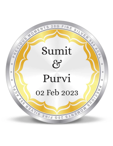 Precious Moments Personalised BIS Hallmarked Wedding Anniversary Silver Coin Of 20 Gram in 999 Purity / Fineness By ACPL