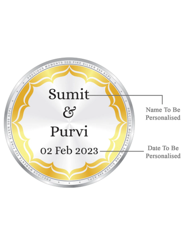 Precious Moments Personalised BIS Hallmarked Wedding Anniversary Silver Coin Of 20 Gram in 999 Purity / Fineness By ACPL
