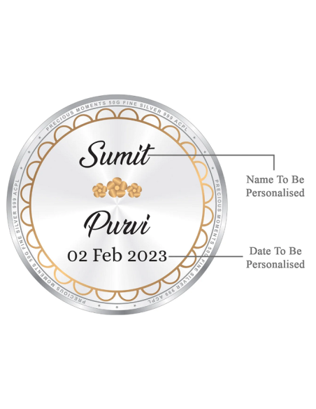 Precious Moments Personalised BIS Hallmarked Wedding Anniversary Silver Coin Of 10 Gram in 999 Purity / Fineness By ACPL