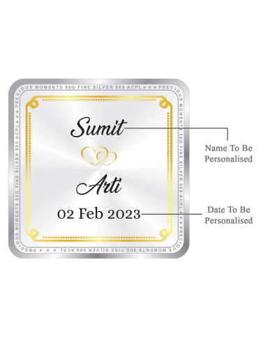 Precious Moments Personalised BIS Hallmarked Wedding Anniversary Silver Coin Of 10 Gram in 999 Purity / Fineness By ACPL