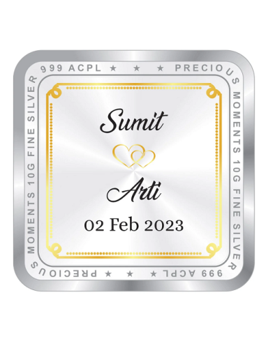 Precious Moments Personalised BIS Hallmarked Wedding Anniversary Silver Coin Of 50 Gram in 999 Purity / Fineness By ACPL