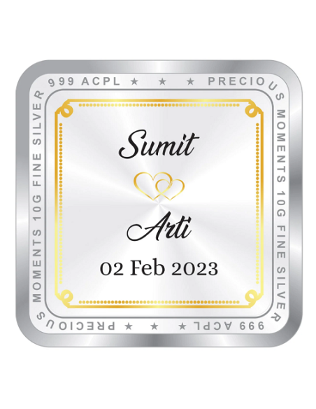 Precious Moments Personalised BIS Hallmarked Wedding Anniversary Silver Coin Of 50 Gram in 999 Purity / Fineness By ACPL