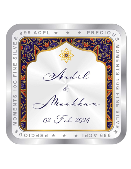 Precious Moments Personalised BIS Hallmarked Wedding Anniversary Silver Coin Of 10 Gram in 999 Purity / Fineness By ACPL