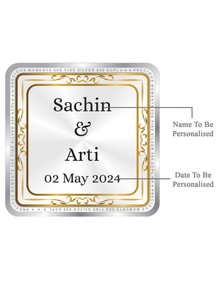 Precious Moments Personalised BIS Hallmarked Wedding Anniversary Silver Coin Of 10 Gram in 999 Purity / Fineness By ACPL