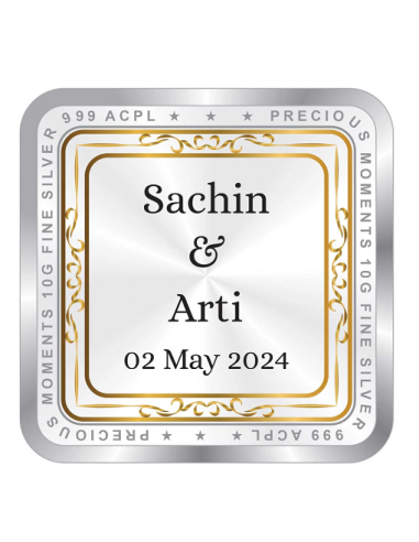 Precious Moments Personalised BIS Hallmarked Wedding Anniversary Silver Coin Of 50 Gram in 999 Purity / Fineness By ACPL