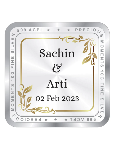 Precious Moments Personalised BIS Hallmarked Wedding Anniversary Silver Coin Of 10 Gram in 999 Purity / Fineness By ACPL