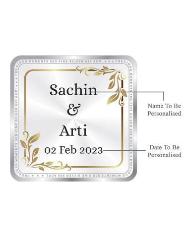 Precious Moments Personalised BIS Hallmarked Wedding Anniversary Silver Coin Of 20 Gram in 999 Purity / Fineness By ACPL