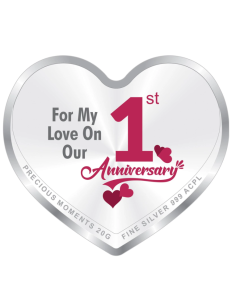 Precious Moments Personalised BIS Hallmarked Happy Anniversary Silver Heart Shape Coin Of 20 Gram in 999 Purity by ACPL