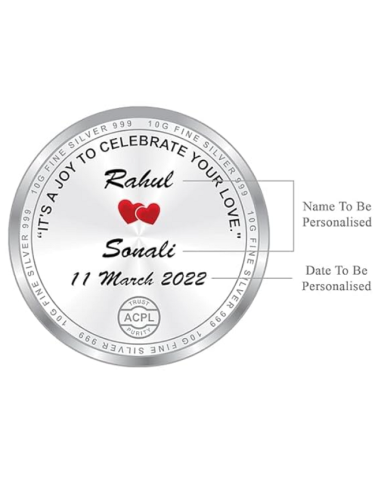 Precious Moments Personalised BIS Hallmarked New Married Silver Coin in Glass Globe Of 10 Gram in 999 Purity / Fineness By ACPL