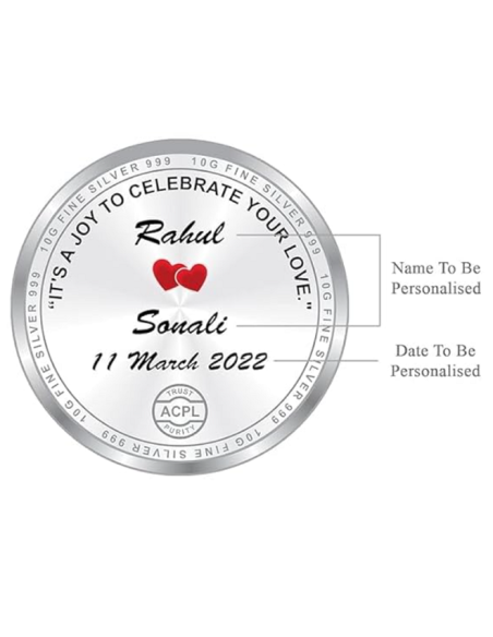 Precious Moments Personalised BIS Hallmarked New Married Silver Coin in Glass Globe Of 10 Gram in 999 Purity / Fineness By ACPL