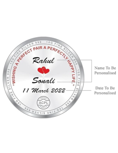 Precious Moments Personalised BIS Hallmarked Anniversary Silver Coin in Glass Globe Of 10 Gram in 999 Purity / Fineness By ACPL
