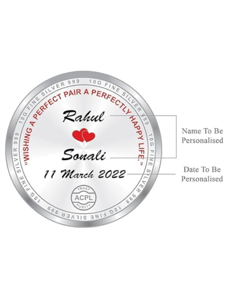Precious Moments Personalised BIS Hallmarked Anniversary Silver Coin in Glass Globe Of 10 Gram in 999 Purity / Fineness By ACPL