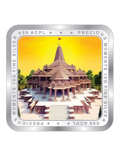 Precious Moments Color Lord Ram JI BIS Hallmarked Silver Square Coin Of 10 Gram in 999 Purity / Fineness by ACPL