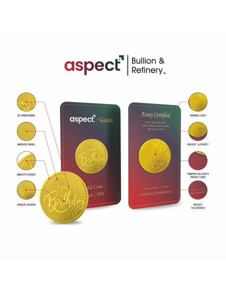 Aspect Bullion Happy Birthday Gold Coin Of 10 Grams in 24 Karat 995 Pu