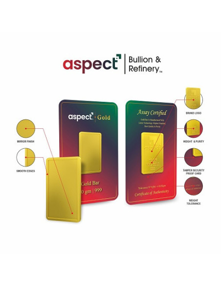 Aspect Bullion Gold Bar Of 8 Grams in 24 Karat 999 Purity / Fineness