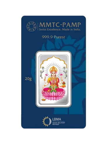 MMTC-PAMP Goddess Lakshmi Colorful Silver Bar of 20 Gram in 999.9 Purity / Fineness in Certi Card