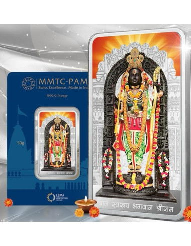 MMTC PAMP Ram Ji Color Silver Bar of 50 Gram in 999.9 Purity